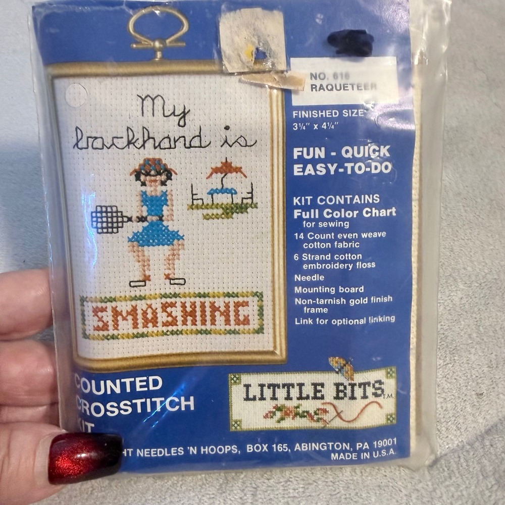 Vintage Tennis Cross Stitch Kit My Backhand Is Smashing Raqueteer New